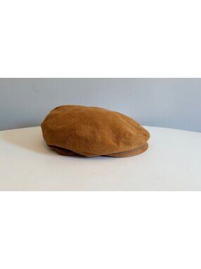 Vintage Brooks Brothers Mens Leather Newsboy Flat Cap Tan Made In Italy Size S